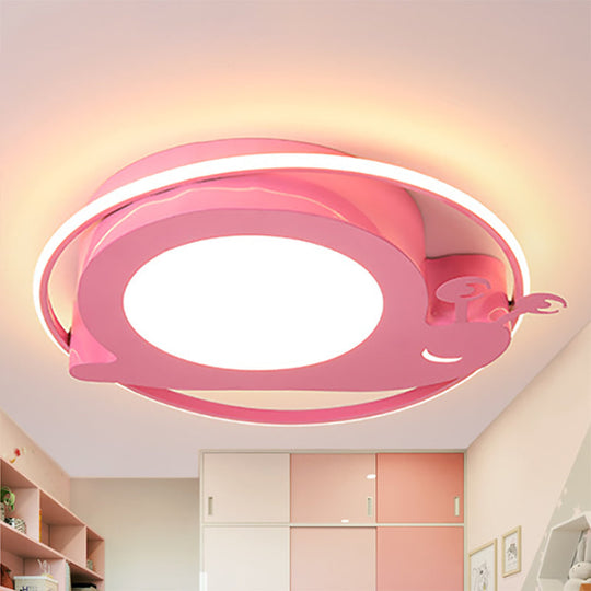 Snail Baby Room Animal Led Ceiling Lamp With Metallic Flush Circle Design