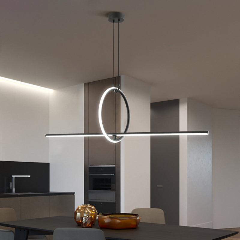 Modern Black Metal Stick And Ring Led Pendant Lamp For Dining Room Island