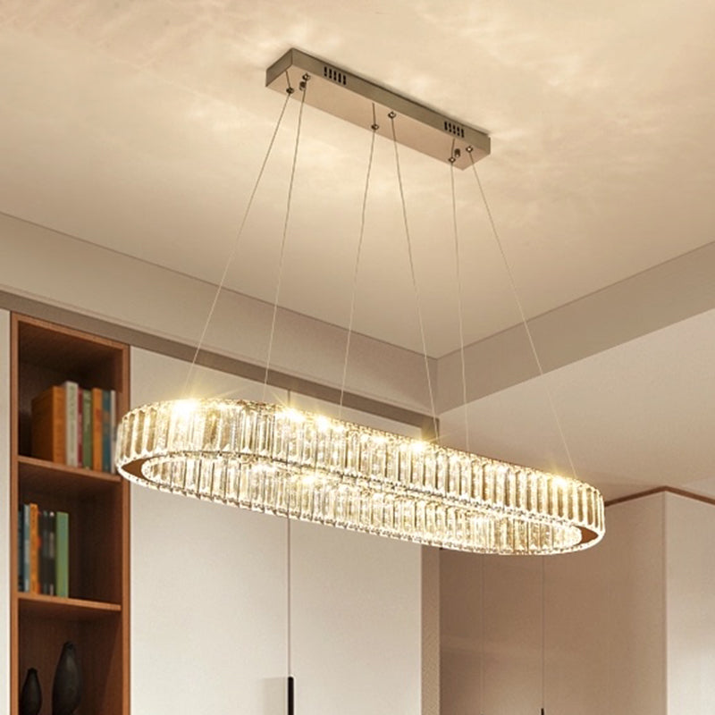 Led Crystal Pendant Light For Restaurant With Stainless Steel Island Design Stainless-Steel / 27.5
