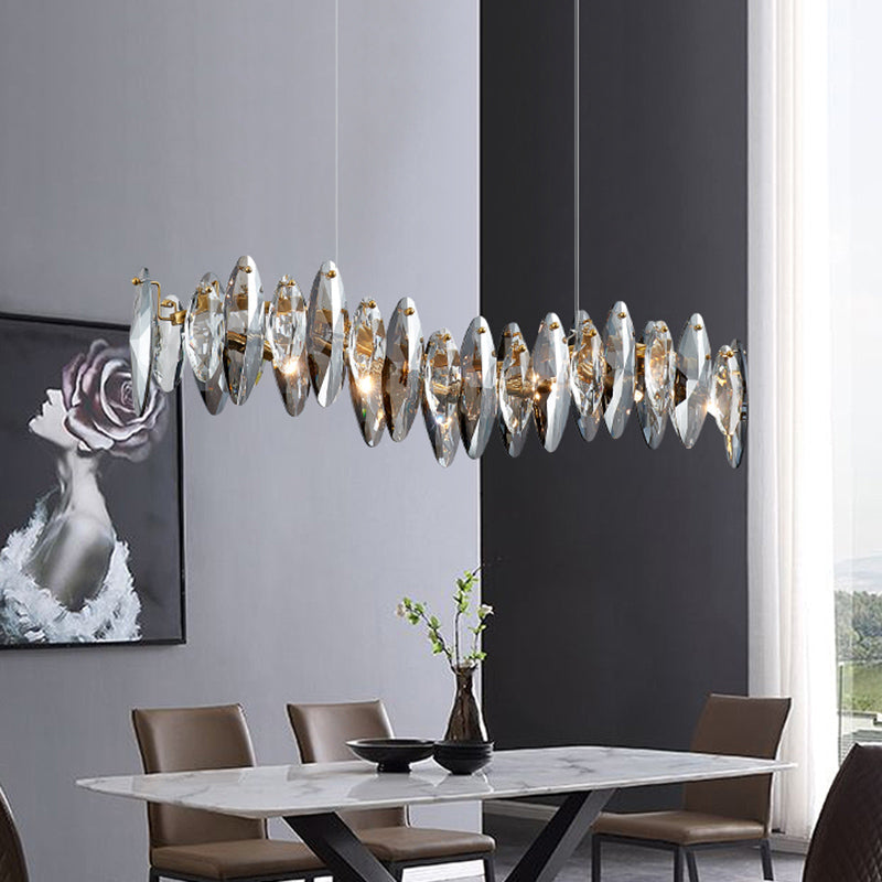Postmodern Smoke Grey Glass Leaf Suspension Lamp Gold Restaurant Island Light
