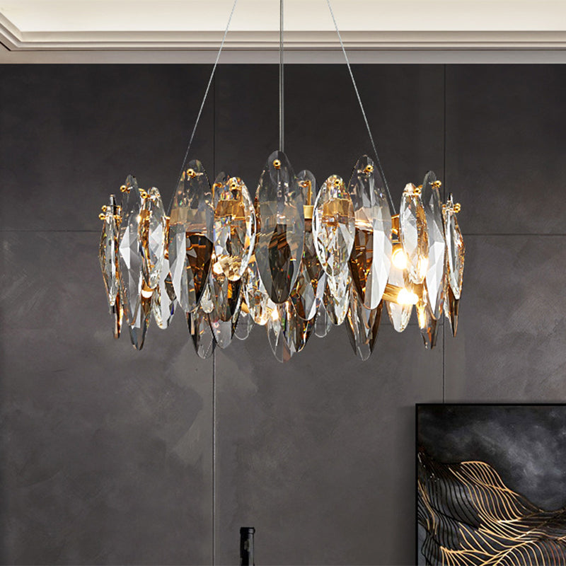 Postmodern Smoke Grey Glass Leaf Suspension Lamp Gold Restaurant Island Light