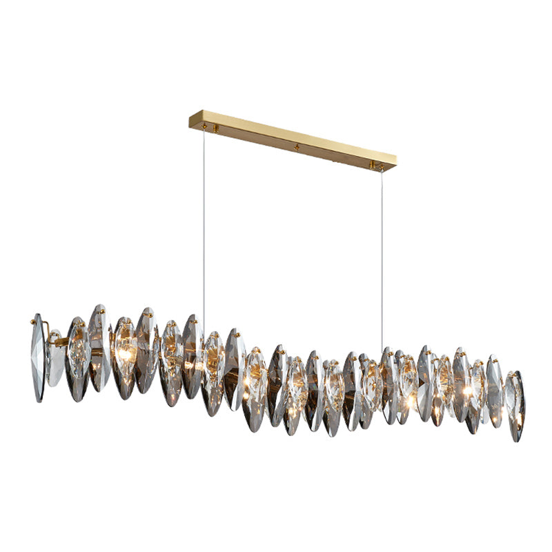 Postmodern Smoke Grey Glass Leaf Suspension Lamp Gold Restaurant Island Light