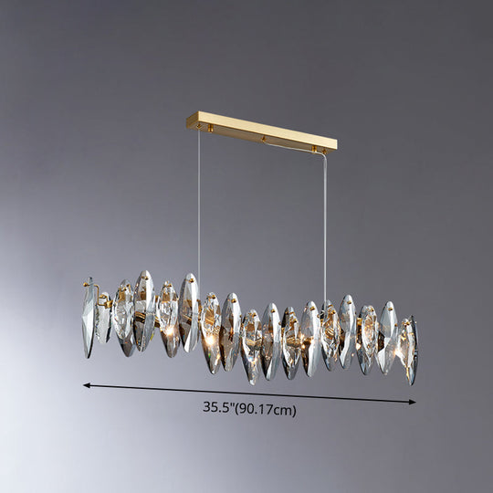 Postmodern Smoke Grey Glass Leaf Suspension Lamp Gold Restaurant Island Light