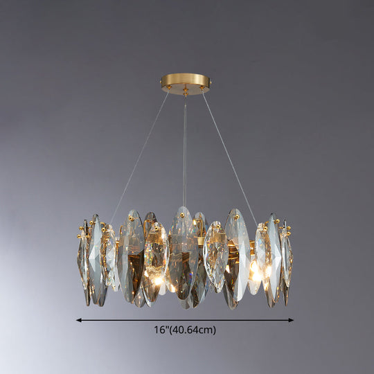 Postmodern Smoke Grey Glass Leaf Suspension Lamp Gold Restaurant Island Light