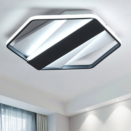 Modern Black Acrylic Led Flush Ceiling Light For Hotels - Rectangle And Hexagon Design / 18 White