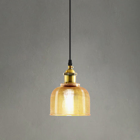 Lattice Glass Bowl Pendant Light - Loft Style Brass Suspension Ceiling Fixture / Amber