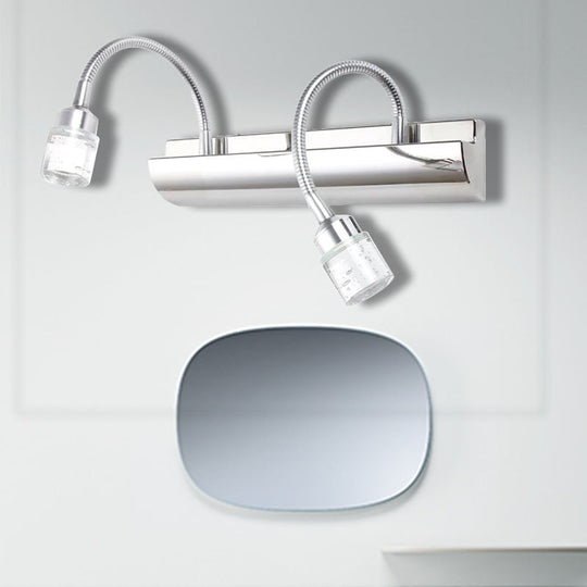 Modernist Crystal Vanity Wall Sconce With Gooseneck Arm - Clear Cylinder Shape 3 Lights 12.5/18 W