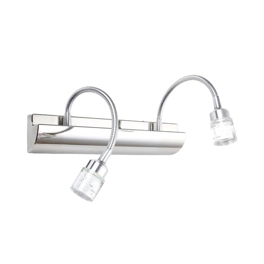 Modernist Crystal Vanity Wall Sconce With Gooseneck Arm - Clear Cylinder Shape 3 Lights 12.5/18 W