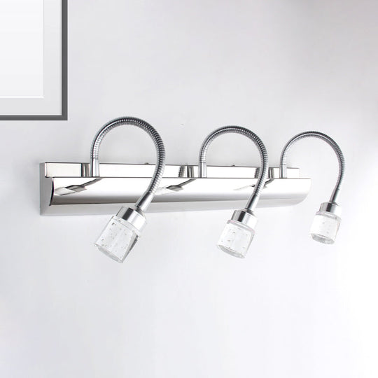 Modernist Crystal Vanity Wall Sconce With Gooseneck Arm - Clear Cylinder Shape 3 Lights 12.5/18 W