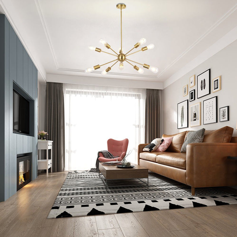 Metallic Sunburst Industrial Pendant Light With Bare Bulbs