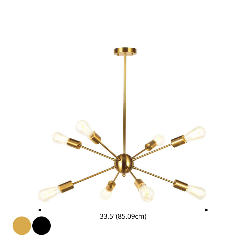 Metallic Sunburst Industrial Pendant Light With Bare Bulbs