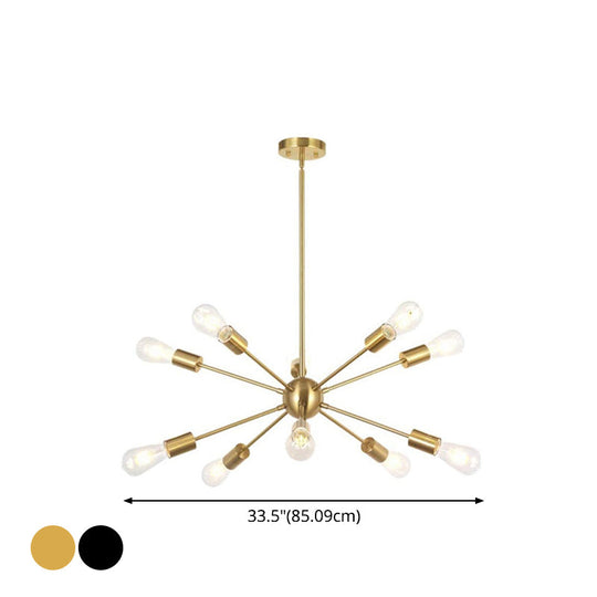 Metallic Sunburst Industrial Pendant Light With Bare Bulbs