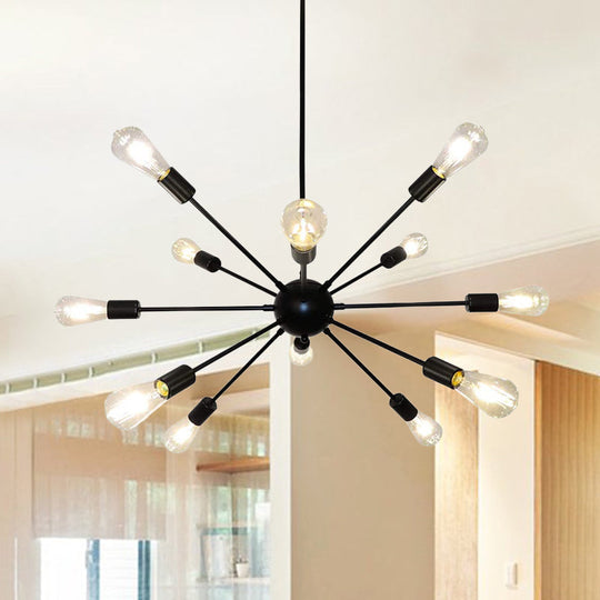 Metallic Sunburst Industrial Pendant Light With Bare Bulbs