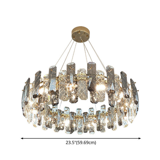 Prismatic Crystal Chandelier Pendant: Minimalist Round Brass Finish Hanging Light