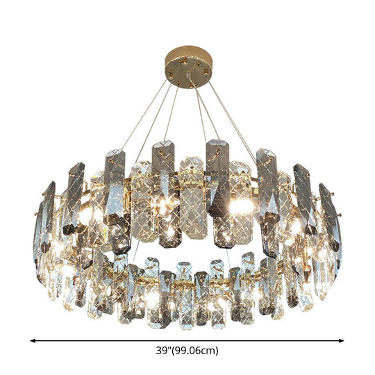 Prismatic Crystal Chandelier Pendant: Minimalist Round Brass Finish Hanging Light