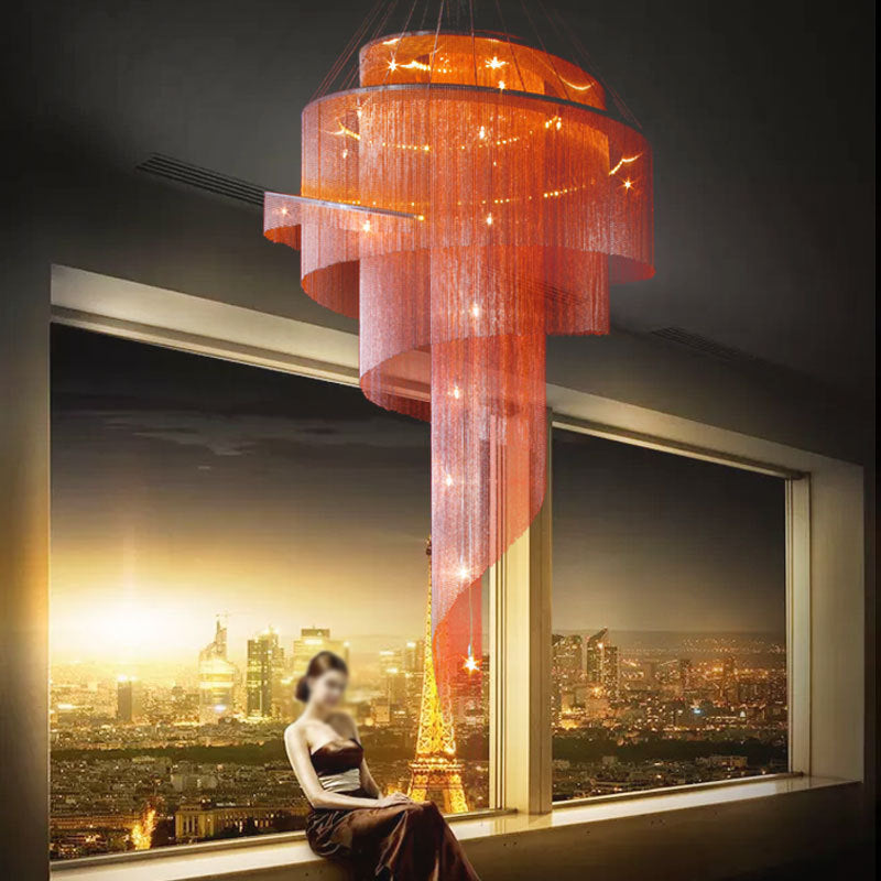 Sleek Spiral Tassel Chandelier - Modern Metal 4-Light Ceiling Light For Hall