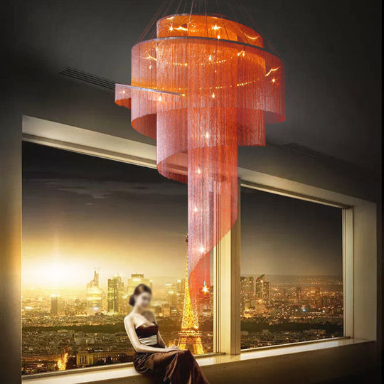 Sleek Spiral Tassel Chandelier - Modern Metal 4-Light Ceiling Light For Hall