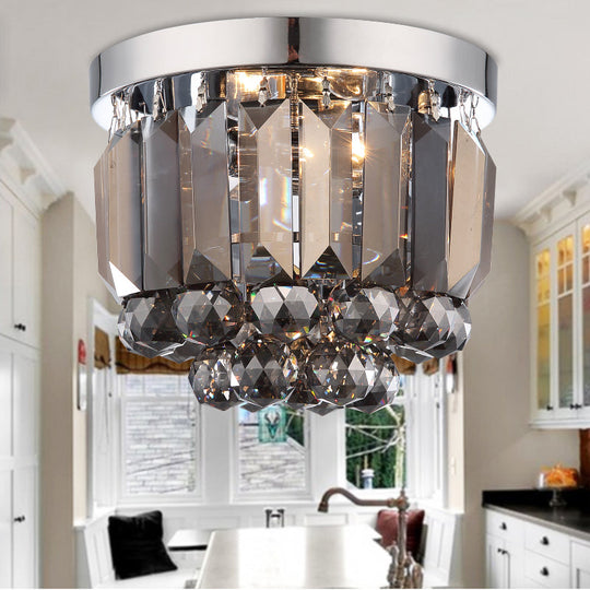 Crystal Mini Flush 2-Light Ceiling Fixture - Simple Design For Corridors Clear/Smoke Gray/Cognac