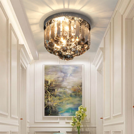 Crystal Mini Flush 2-Light Ceiling Fixture - Simple Design For Corridors Clear/Smoke Gray/Cognac