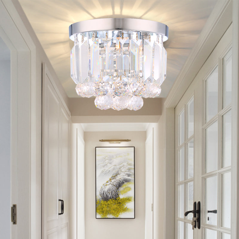 Crystal Mini Flush 2-Light Ceiling Fixture - Simple Design For Corridors Clear/Smoke Gray/Cognac