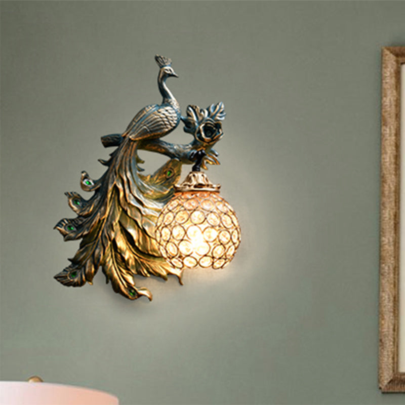Vintage Bronze Wall Sconce With Phenix Resin Design - Perfect For Living Room