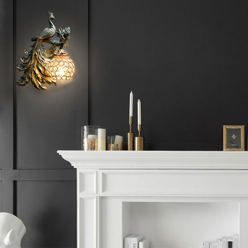 Vintage Bronze Wall Sconce With Phenix Resin Design - Perfect For Living Room