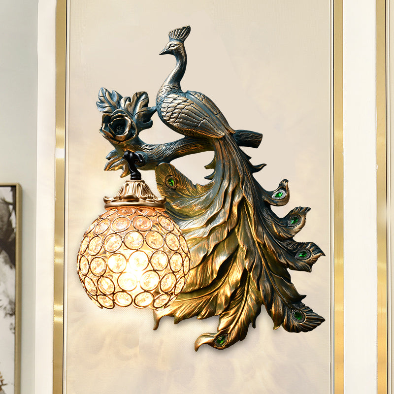 Vintage Bronze Wall Sconce With Phenix Resin Design - Perfect For Living Room