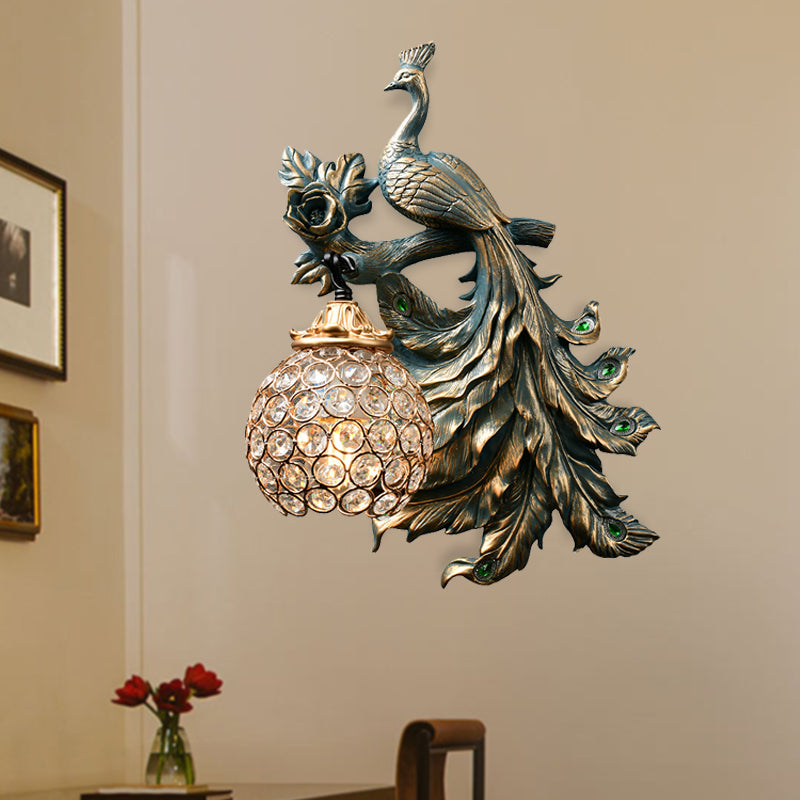 Vintage Bronze Wall Sconce With Phenix Resin Design - Perfect For Living Room