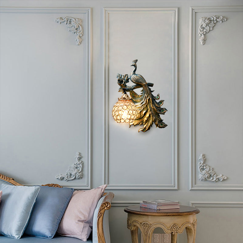 Vintage Bronze Wall Sconce With Phenix Resin Design - Perfect For Living Room