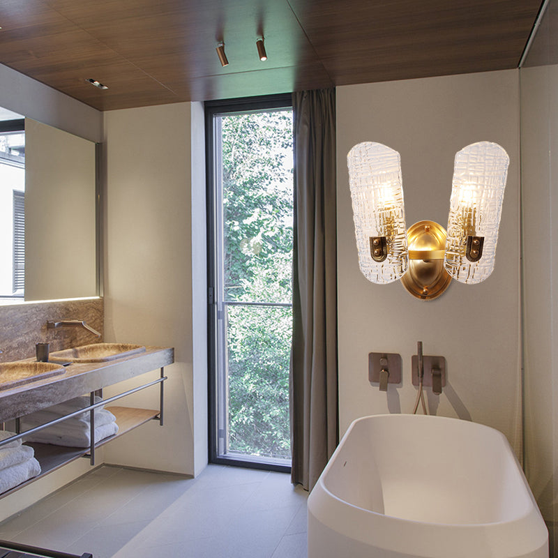 Prism Crystal Wall Sconce With 1/2 Lights - Brass Mount For Corridors