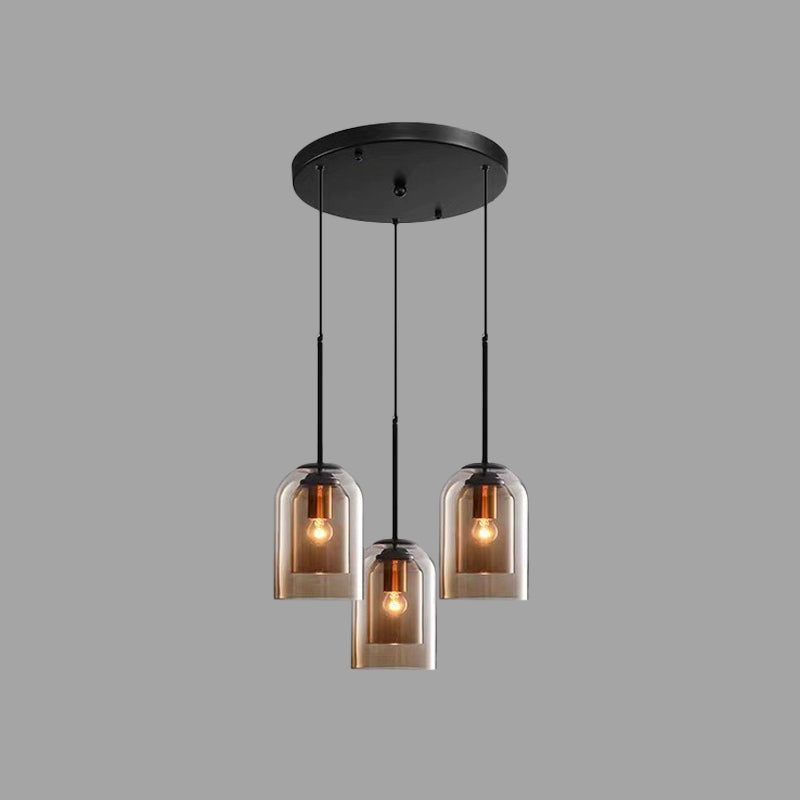 Modern Glass Pendant Ceiling Light For Bedroom - Bell Hanging Lamp 3 / Cognac Round