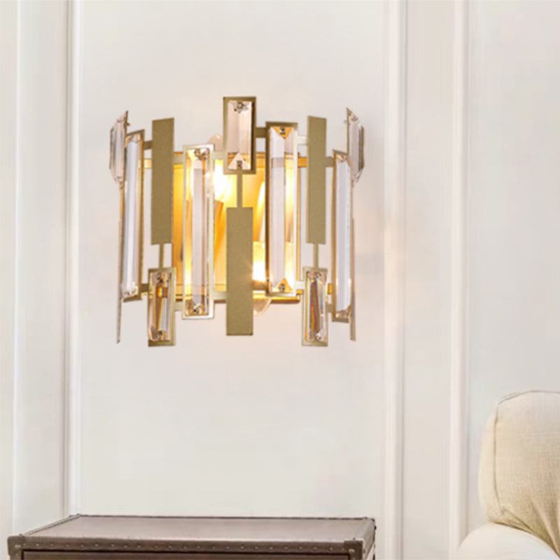 Postmodern Crystal Block Wall Light Fixture: 1 Gold Mount For Living Room