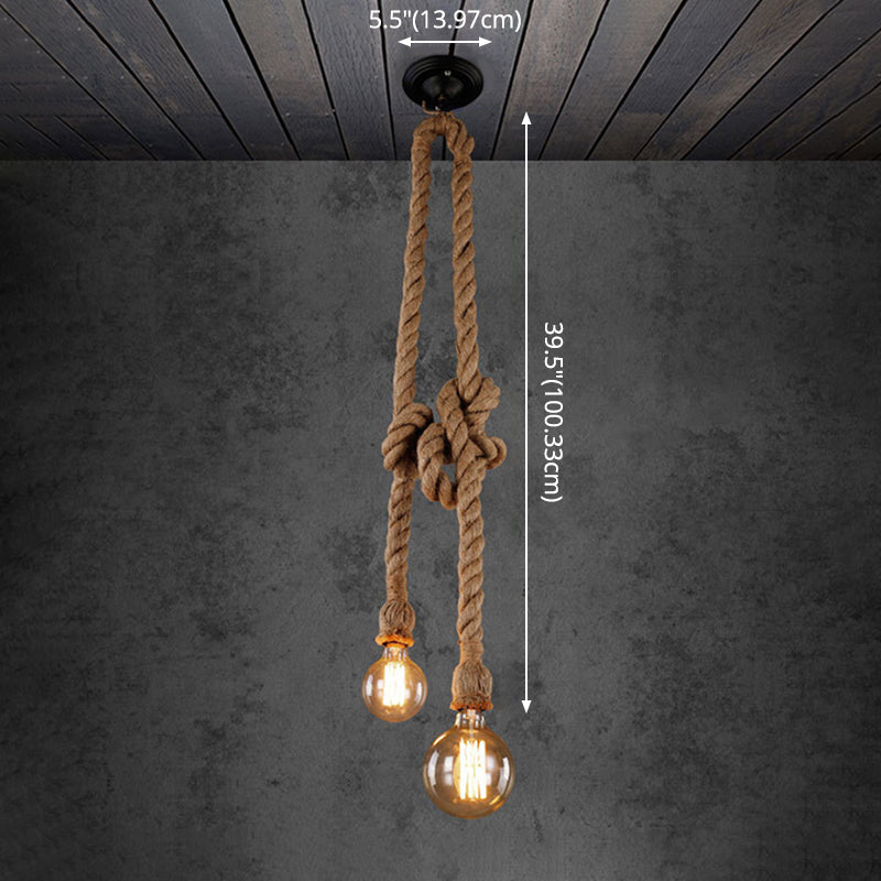 Industrial Hemp Rope Pendant Light With Exposed Bulb In Beige