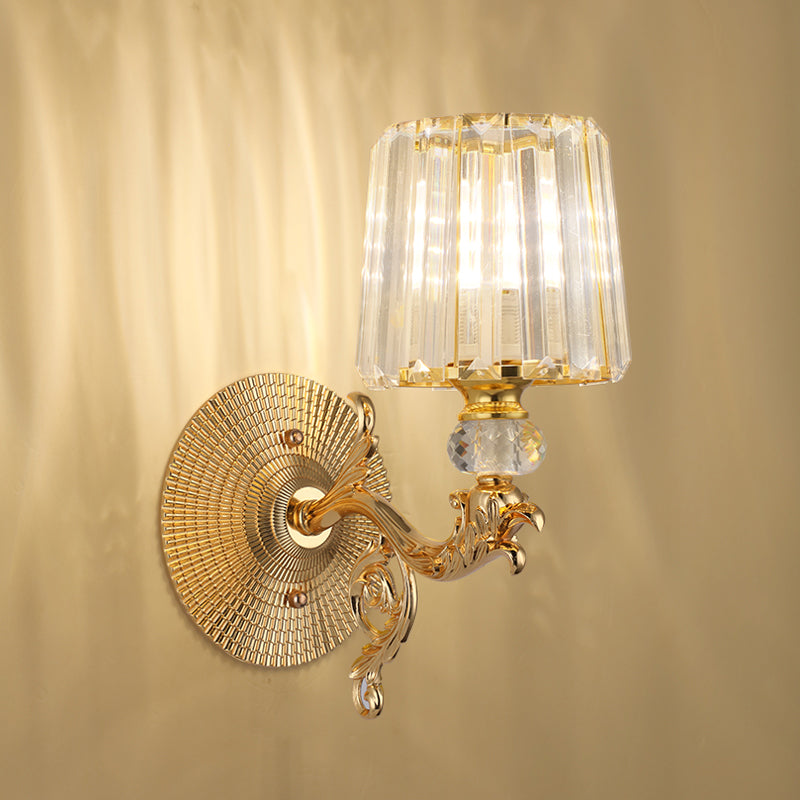 Modern Gold Tapered Wall Light Fixture - Elegant Crystal Block Sconce For Bedroom 1/2 Lights