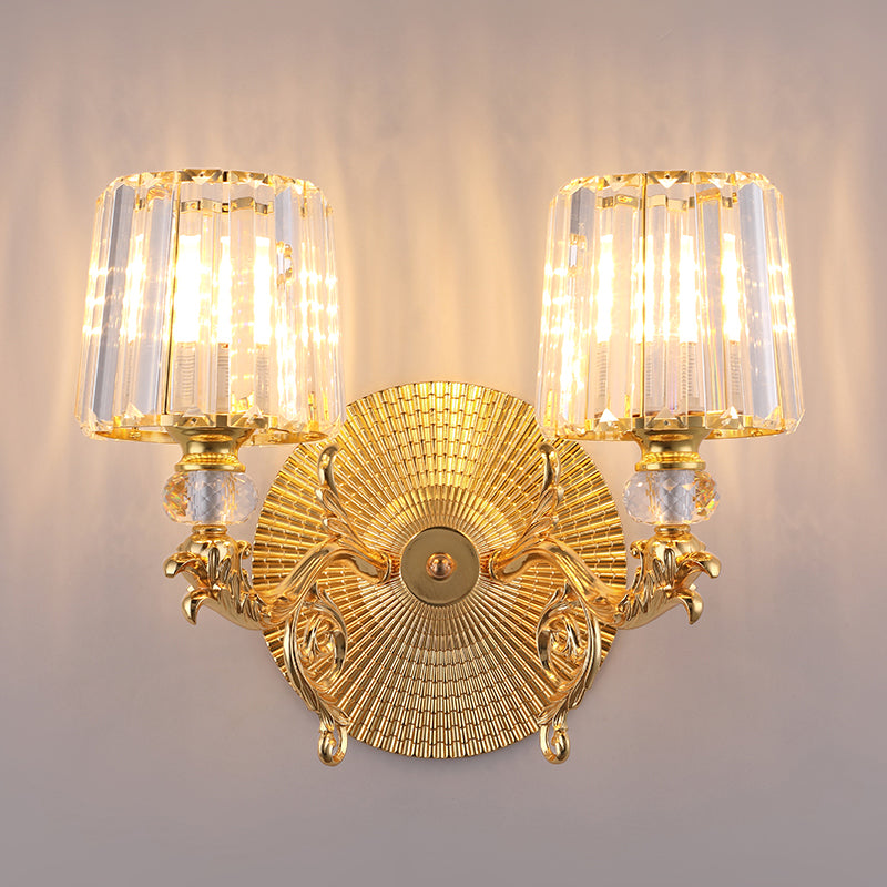 Modern Gold Tapered Wall Light Fixture - Elegant Crystal Block Sconce For Bedroom 1/2 Lights 2 /