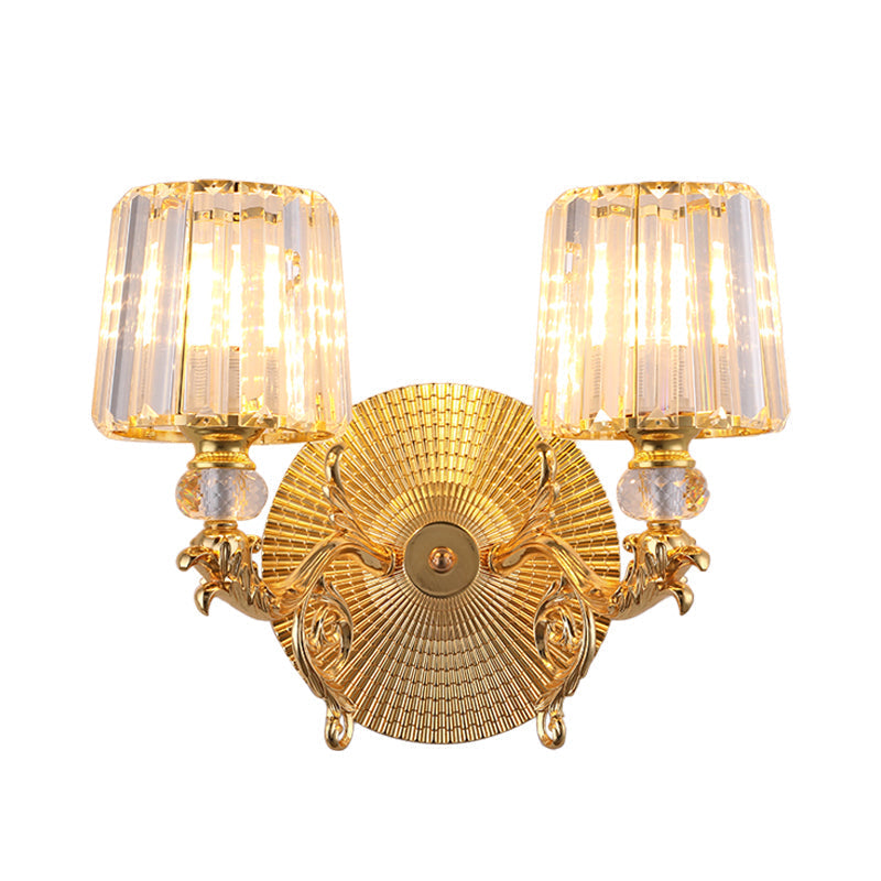Modern Gold Tapered Wall Light Fixture - Elegant Crystal Block Sconce For Bedroom 1/2 Lights