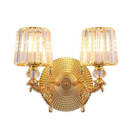 Modern Gold Tapered Wall Light Fixture - Elegant Crystal Block Sconce For Bedroom 1/2 Lights