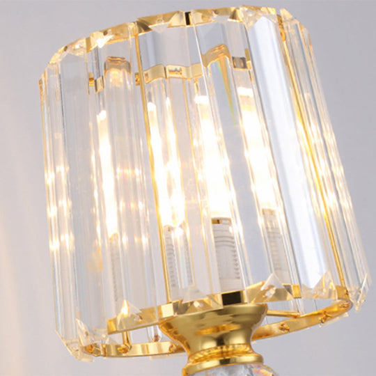 Modern Gold Tapered Wall Light Fixture - Elegant Crystal Block Sconce For Bedroom 1/2 Lights