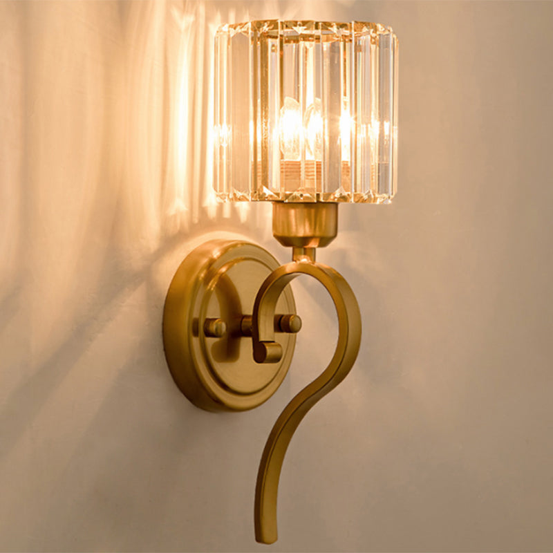 Modern Crystal Cylinder Wall Sconce With Brass Mount