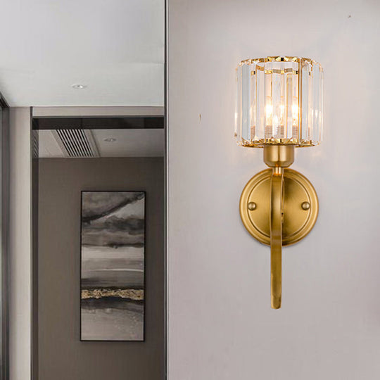Modern Crystal Cylinder Wall Sconce With Brass Mount