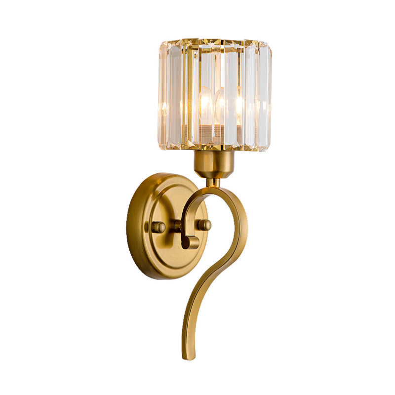 Modern Crystal Cylinder Wall Sconce With Brass Mount