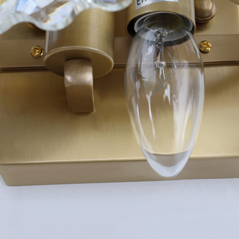 Postmodern 2-Light Wall Sconce With Clear Crystal And Green/Gold Gem Accent