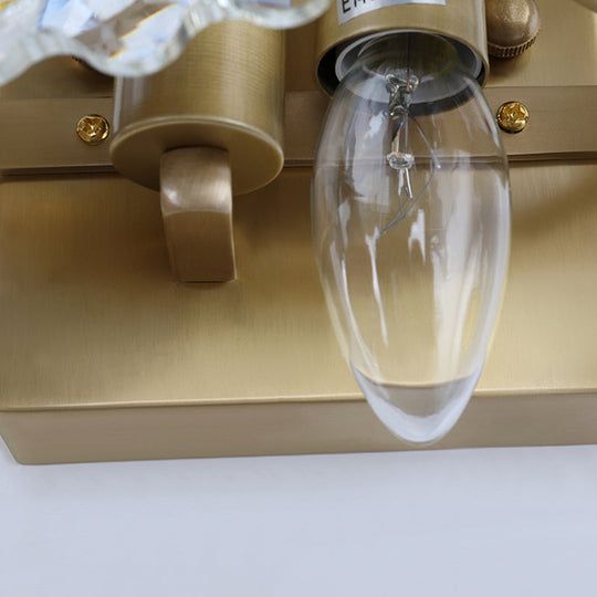 Postmodern 2-Light Wall Sconce With Clear Crystal And Green/Gold Gem Accent