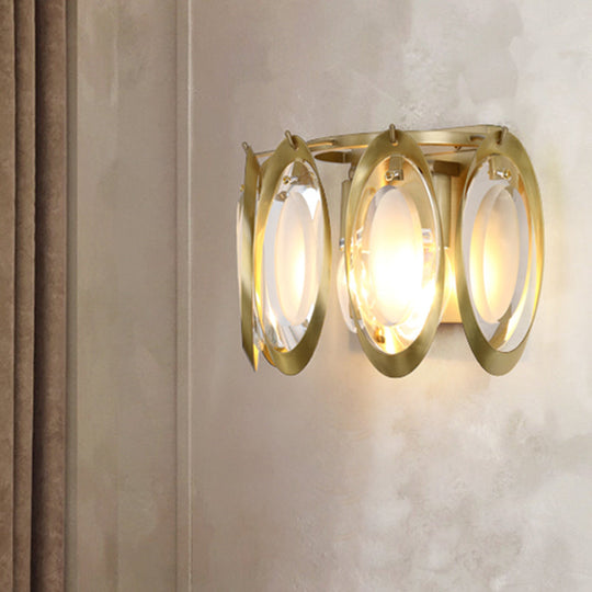 Contemporary Gold Oval Sconce With Cut Crystal Detail - Perfect Wall Fixture For Living Room