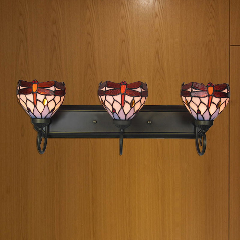 Dragonfly Stained Glass Wall Light In Antique Brass - Perfect For Bathroom And Lodge Vanity