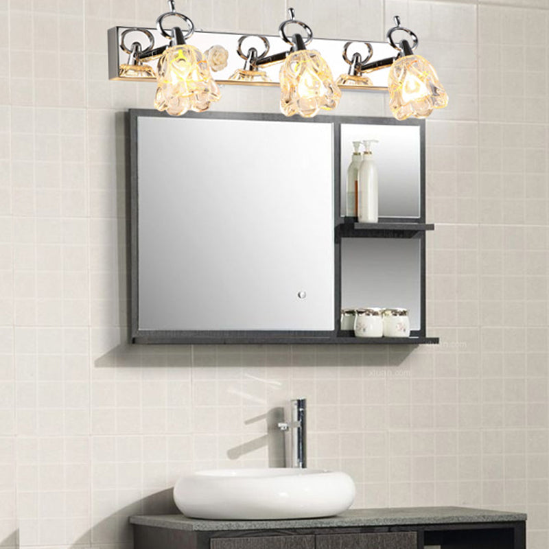 Modern Flower Shade Vanity Wall Light Fixture - Clear Glass Silver Finish 2/3 Lights Ideal For
