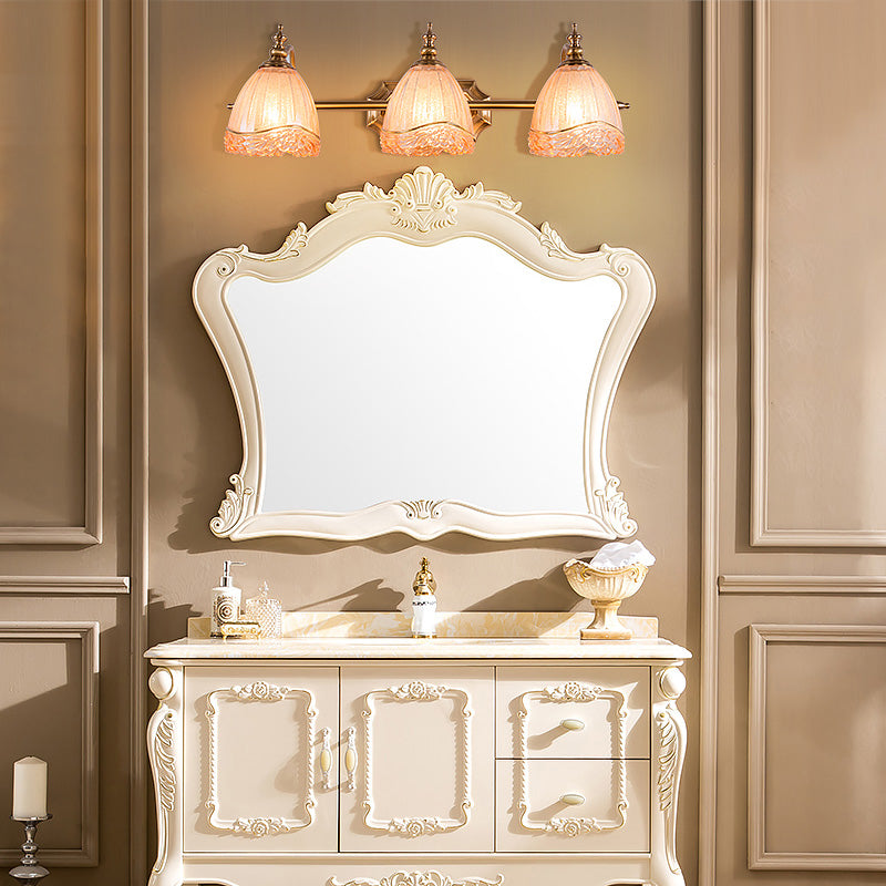 Modern Floral Wall Sconce With Amber Glass Brass Finish 2/3 Bulbs - 16.5/24.5 W