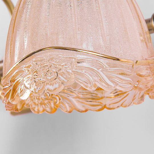 Modern Floral Wall Sconce With Amber Glass Brass Finish 2/3 Bulbs - 16.5/24.5 W