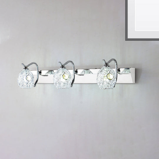 Modern Stainless Steel Domed Wall Light With 3 Heads Silver Vanity Lamp And Clear Crystal Accent