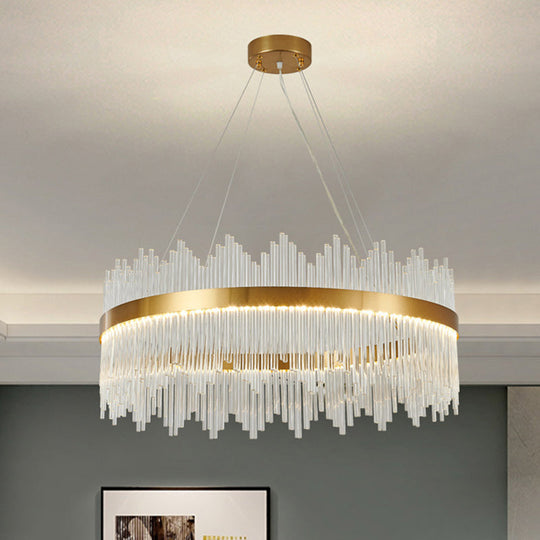 Adjustable Glass Crystal Drum Chandelier Pendant Light For Modern Living Rooms